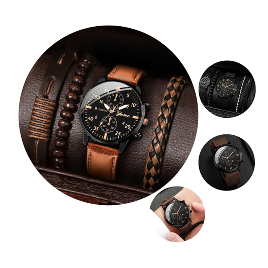 4/5PCS Stylish Men's Watch Set – Casual Nylon Strap Quartz Watches with Fashion Bracelets (No Box Included)