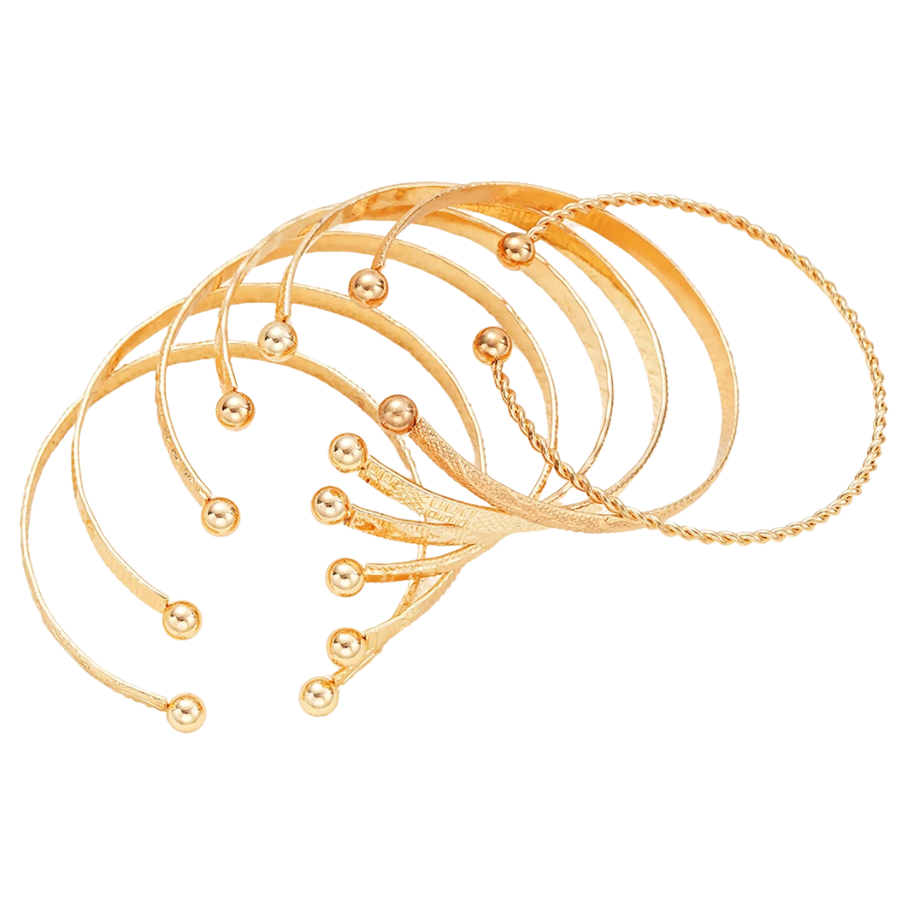 Set of 7 Punk Gold Bracelets – Bold Gothic Heart Prints with Open Metal Design for a Trendy Streetwear Look / 7 Pcs