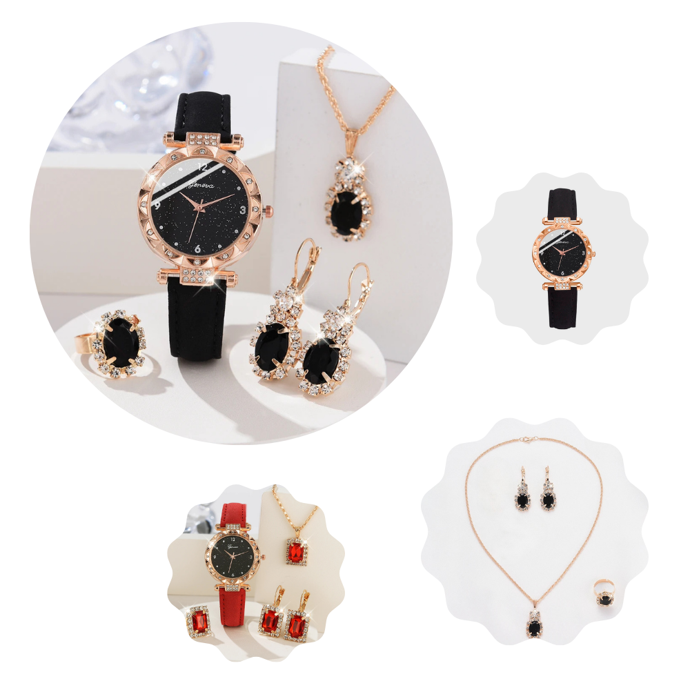 Luxury 5Pcs Gift Set – Elegant Women's Watches with Crystal Bracelets for a Unique Look