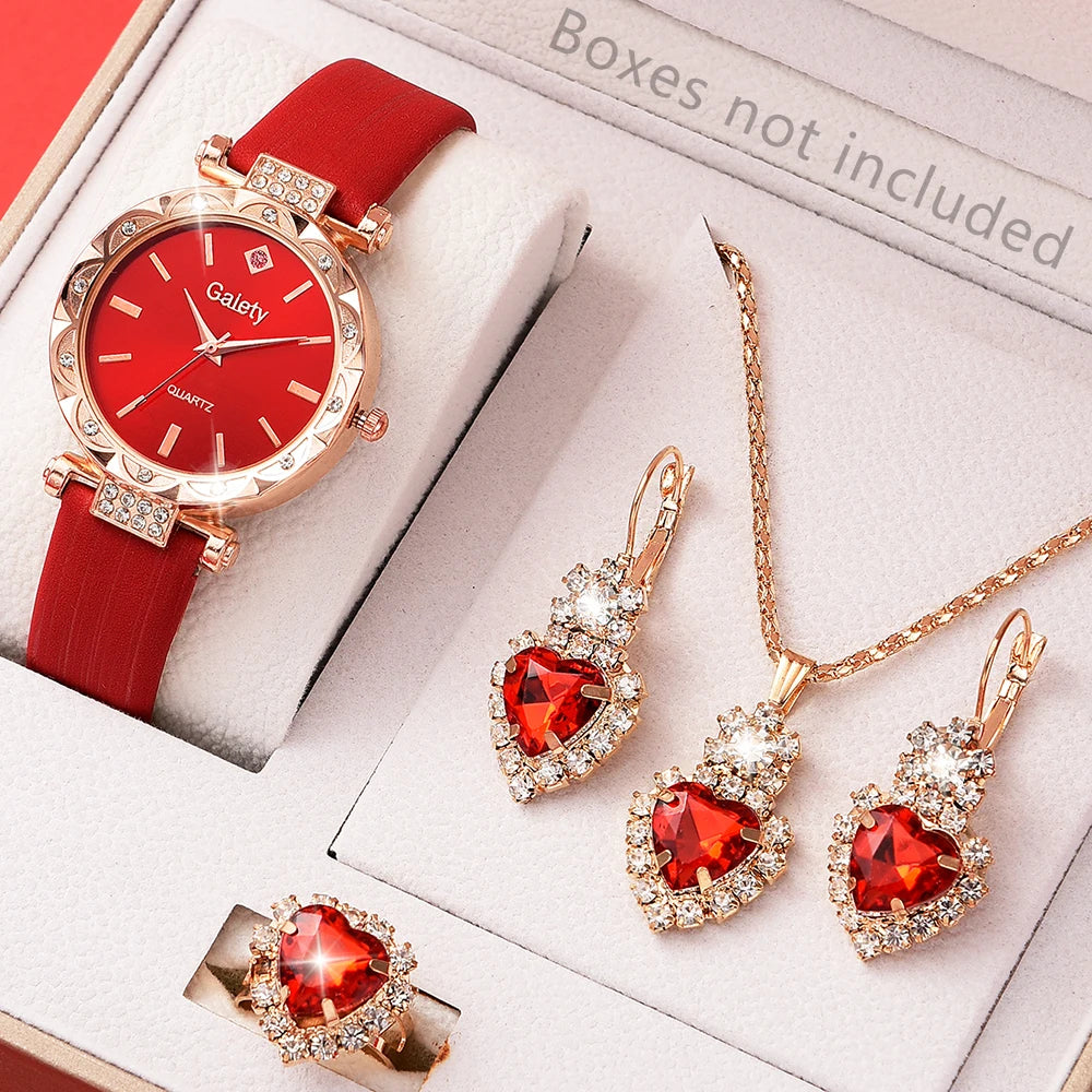 Luxury 5Pcs Gift Set – Elegant Women's Watches with Crystal Bracelets for a Unique Look