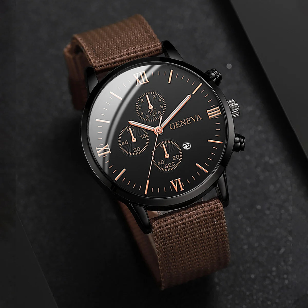 4/5PCS Stylish Men's Watch Set – Casual Nylon Strap Quartz Watches with Fashion Bracelets (No Box Included)