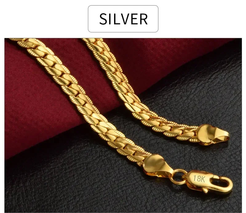 Full Sideways Figaro Chain Necklace in Gold or Silver – Luxurious Design for Men and Women, Perfect for Gifts & Elegant Occasions ,Unisex