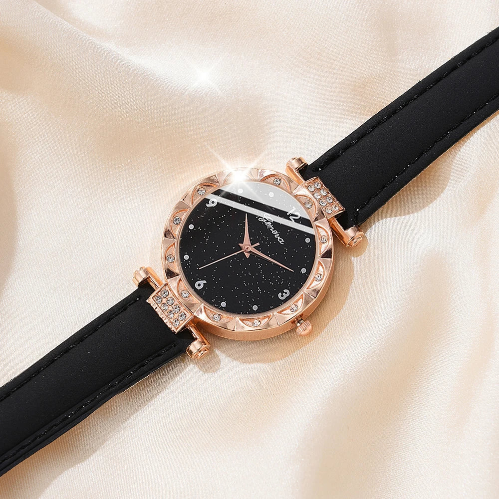 Luxury 5Pcs Gift Set – Elegant Women's Watches with Crystal Bracelets for a Unique Look