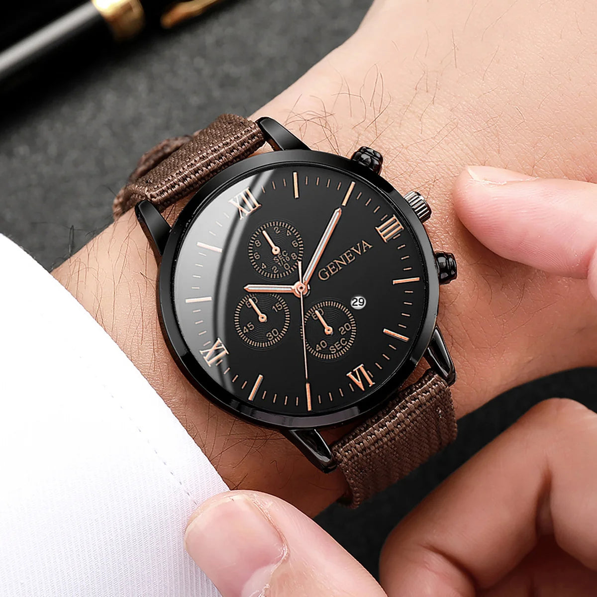 4/5PCS Stylish Men's Watch Set – Casual Nylon Strap Quartz Watches with Fashion Bracelets (No Box Included)