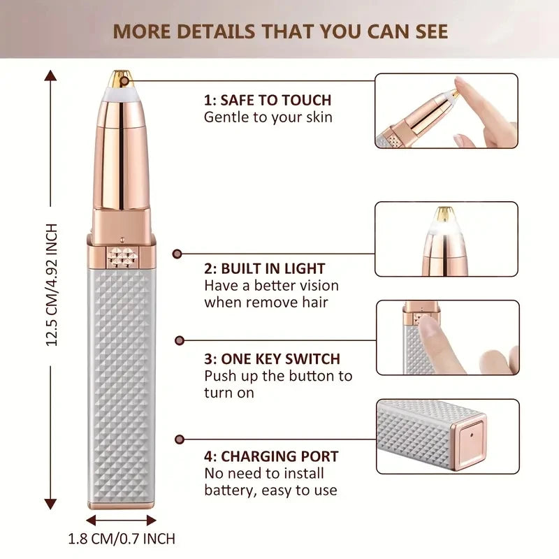 Luxury 2-in-1 Facial Hair Remover & Eyebrow Trimmer – Precision, Pain-Free Experience with Smart LED Light for a Flawless Look