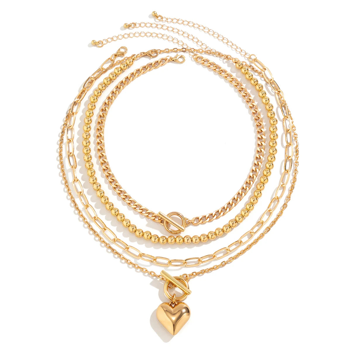 Golden Heart Elegance – A 4-Piece Y2K Necklace Set for Bold and Modern Women