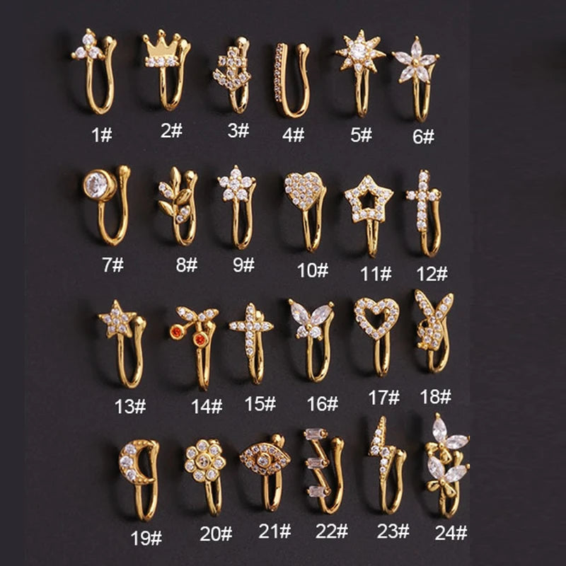 Non-Piercing Nose Ring and Ear Cuffs Featuring Edgy Heart, Star, Flower, and Butterfly Designs – Trendy Body Jewelry for Women" KAE197