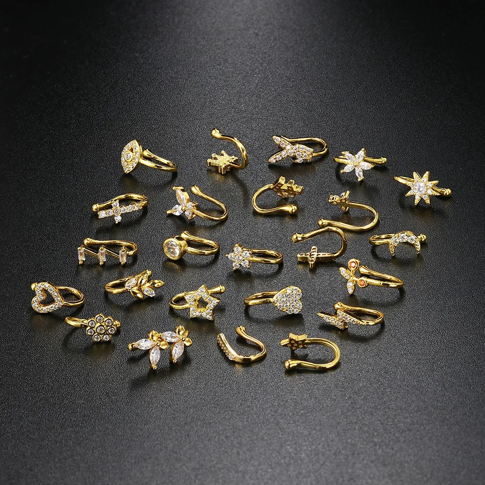 Non-Piercing Nose Ring and Ear Cuffs Featuring Edgy Heart, Star, Flower, and Butterfly Designs – Trendy Body Jewelry for Women" KAE197