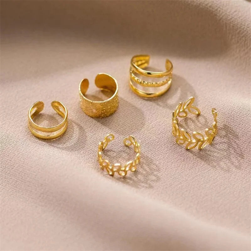 Ear Cuff Set: Elegant Gold and Silver Leaf Clip Earrings with Butterfly Design – Trendy Non-Piercing Jewelry for Modern Women