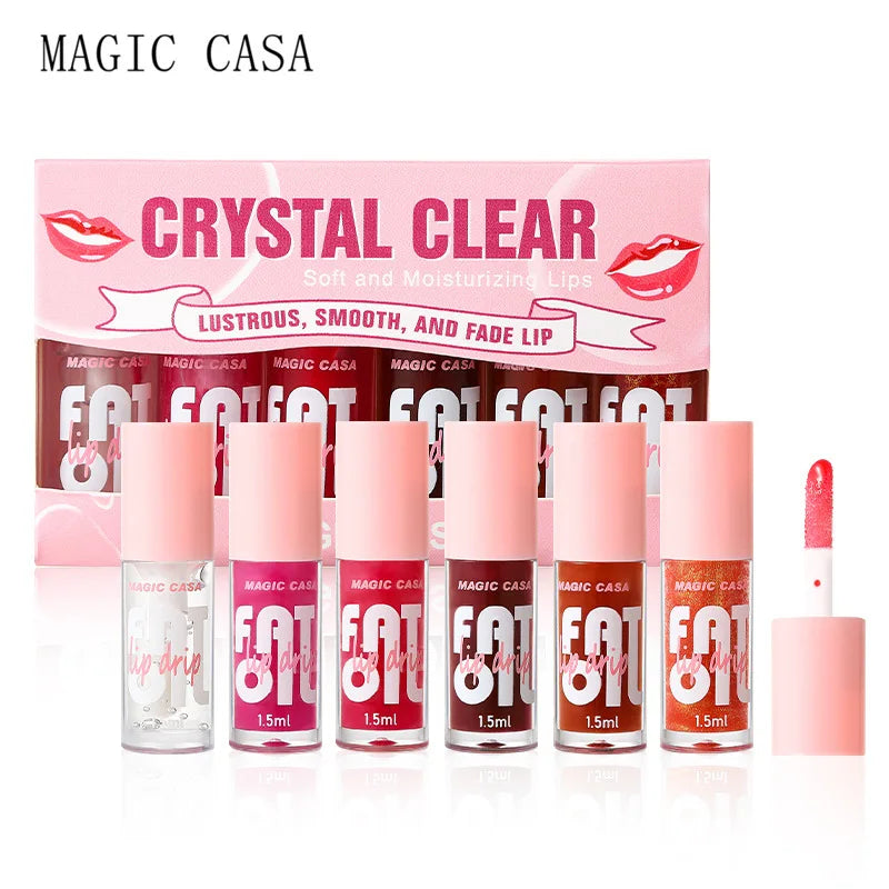 Luxury Hydrating Jelly Lip Oil Set – 6-Piece Mini Bottles with Long-Lasting Moisture & Smooth Glossy Finish