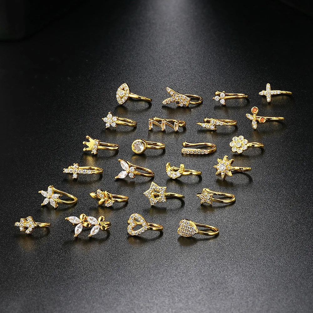 Non-Piercing Nose Ring and Ear Cuffs Featuring Edgy Heart, Star, Flower, and Butterfly Designs – Trendy Body Jewelry for Women" KAE197