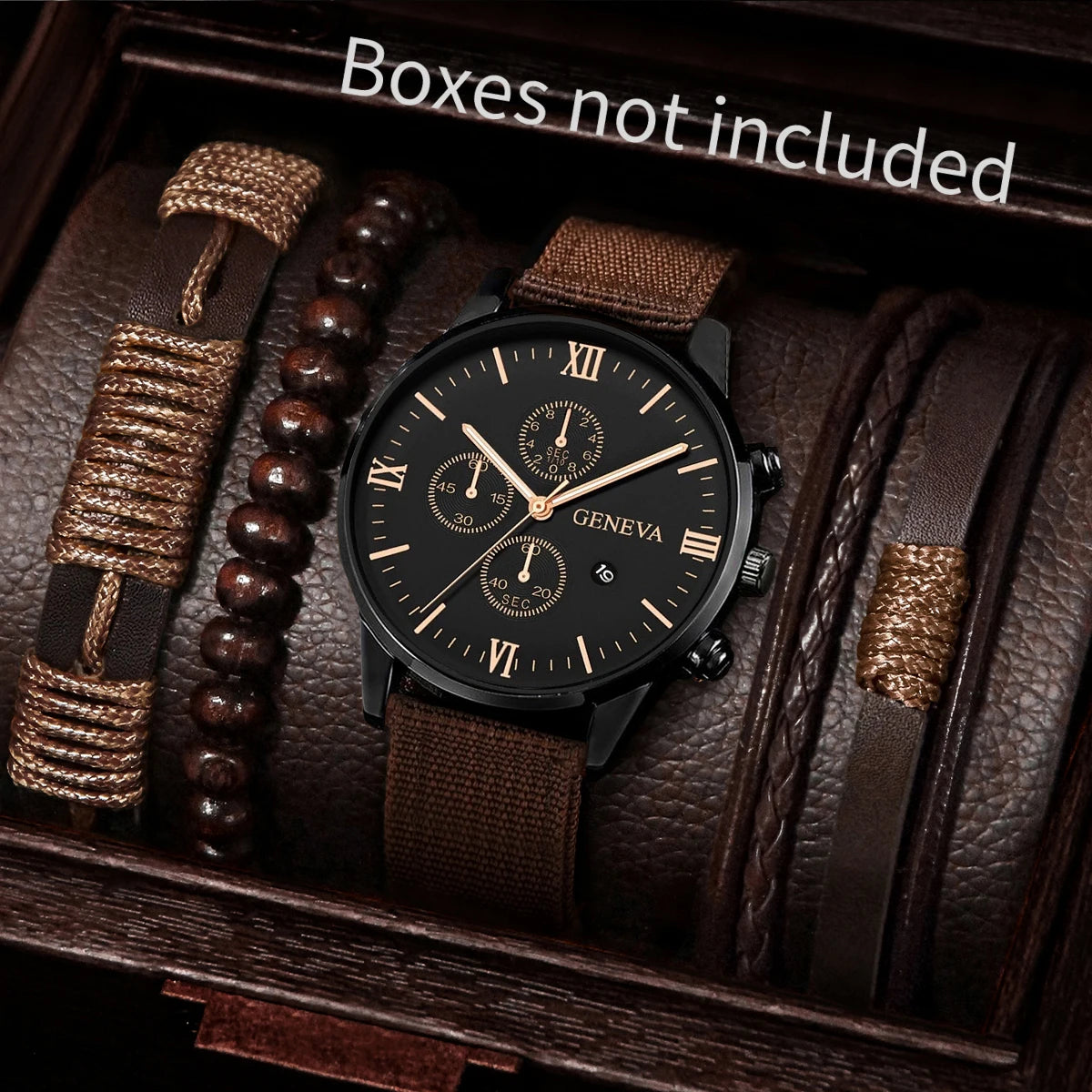 4/5PCS Stylish Men's Watch Set – Casual Nylon Strap Quartz Watches with Fashion Bracelets (No Box Included)