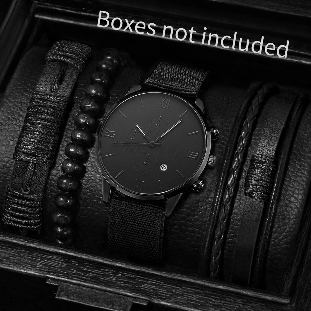 4/5PCS Stylish Men's Watch Set – Casual Nylon Strap Quartz Watches with Fashion Bracelets (No Box Included)
