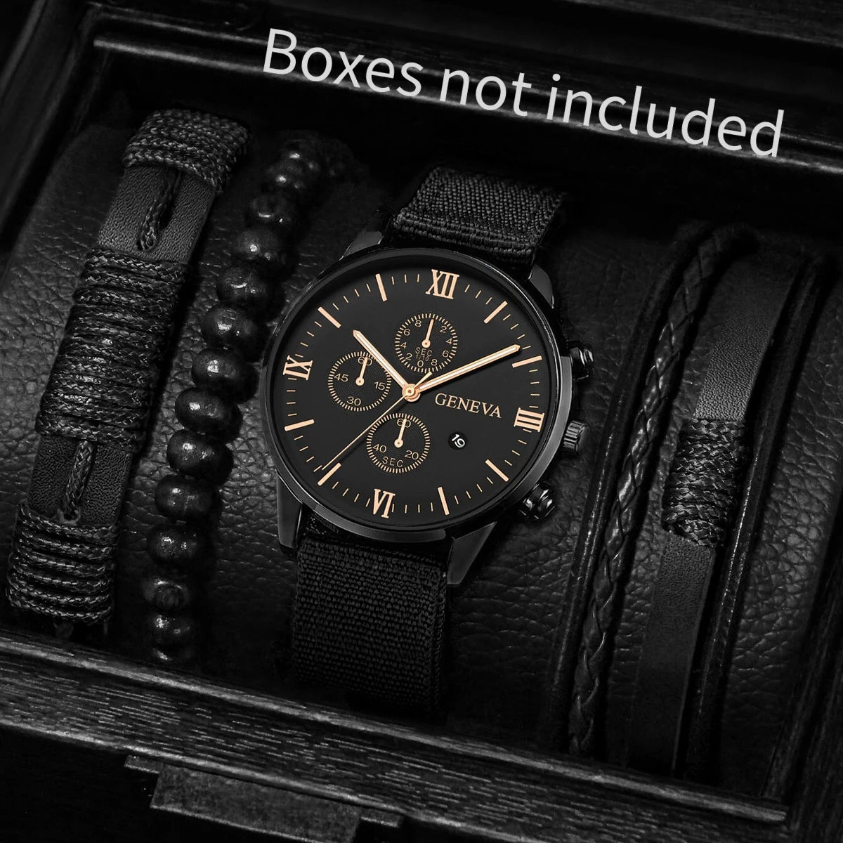 4/5PCS Stylish Men's Watch Set – Casual Nylon Strap Quartz Watches with Fashion Bracelets (No Box Included)