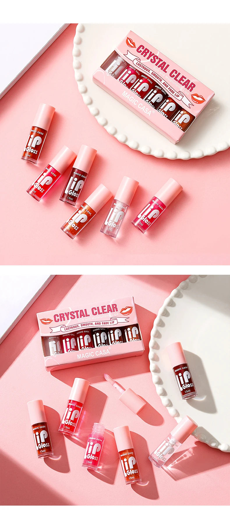Luxury Hydrating Jelly Lip Oil Set – 6-Piece Mini Bottles with Long-Lasting Moisture & Smooth Glossy Finish