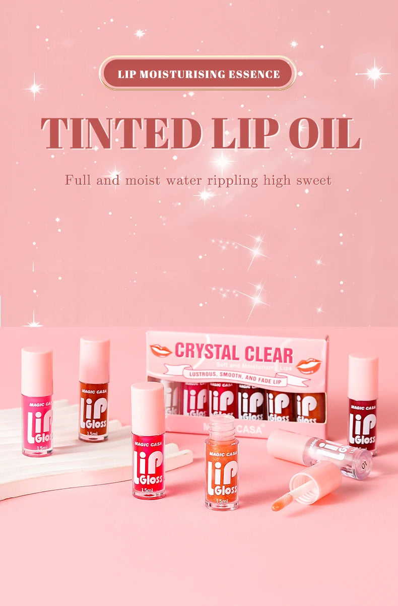 Luxury Hydrating Jelly Lip Oil Set – 6-Piece Mini Bottles with Long-Lasting Moisture & Smooth Glossy Finish