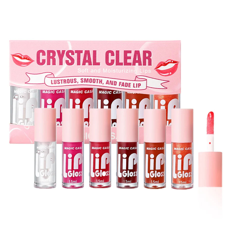 Luxury Hydrating Jelly Lip Oil Set – 6-Piece Mini Bottles with Long-Lasting Moisture & Smooth Glossy Finish