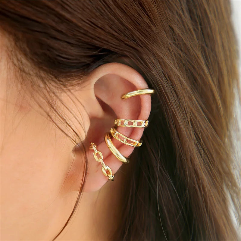 Ear Cuff Set: Elegant Gold and Silver Leaf Clip Earrings with Butterfly Design – Trendy Non-Piercing Jewelry for Modern Women