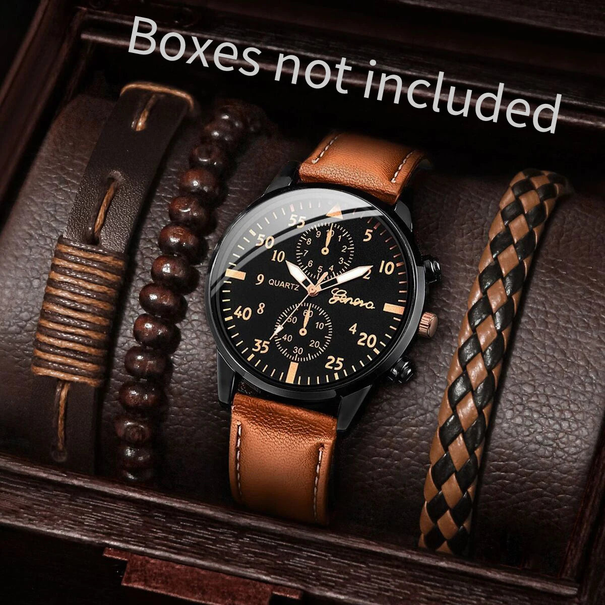 4/5PCS Stylish Men's Watch Set – Casual Nylon Strap Quartz Watches with Fashion Bracelets (No Box Included)