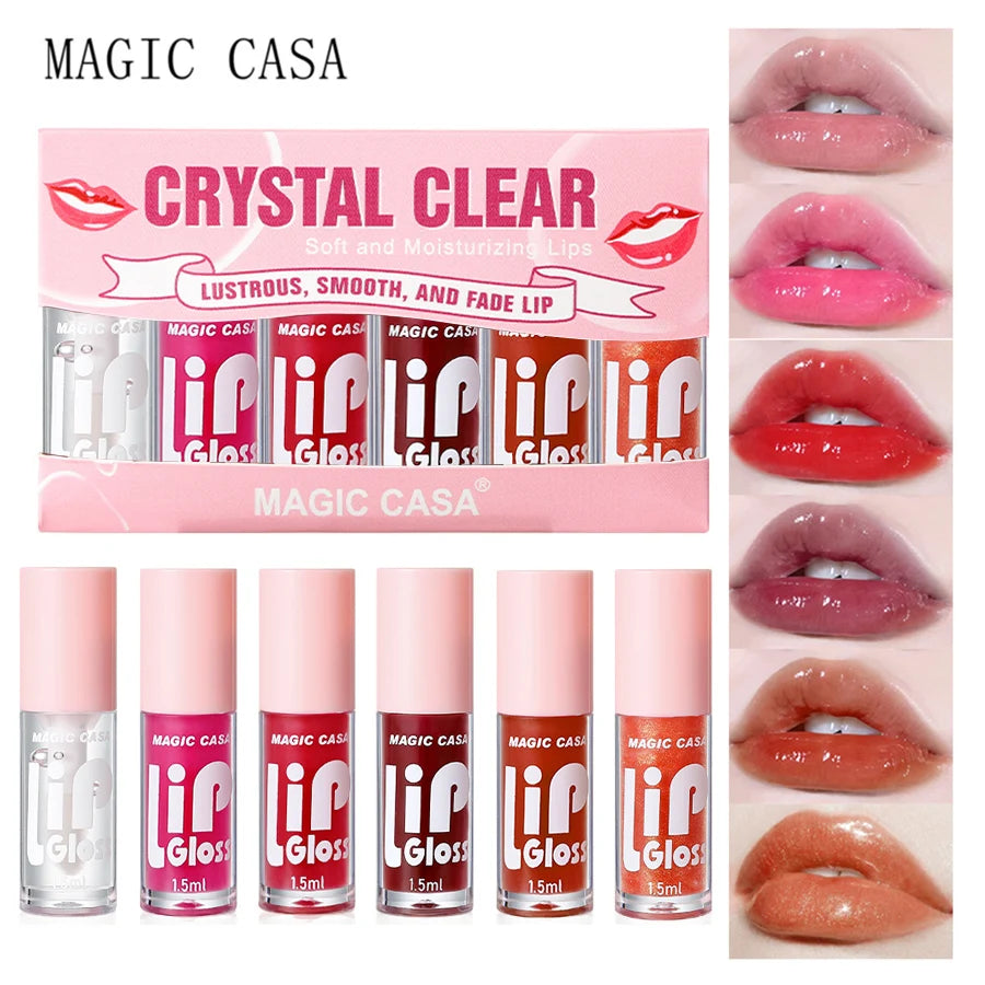 Luxury Hydrating Jelly Lip Oil Set – 6-Piece Mini Bottles with Long-Lasting Moisture & Smooth Glossy Finish