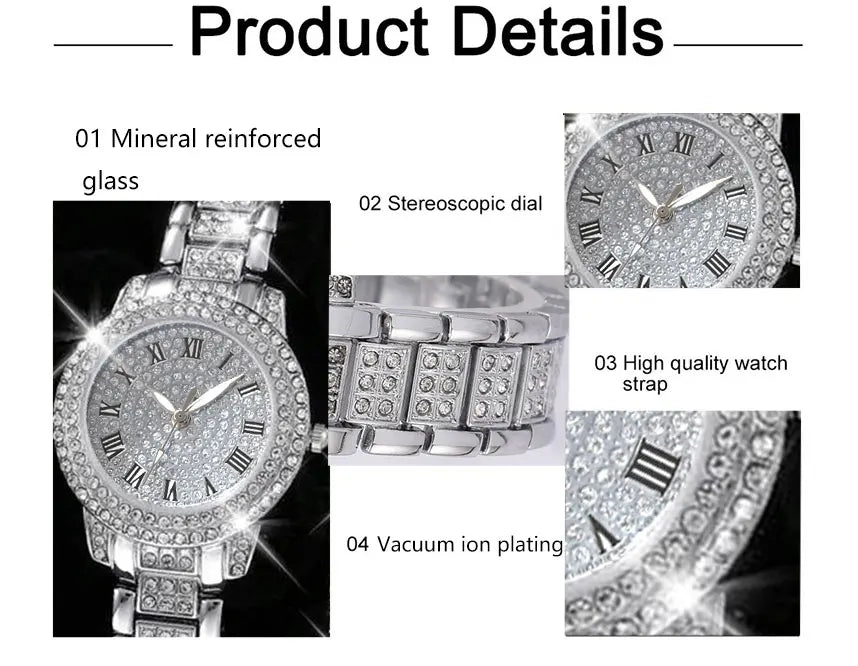 6PCS Elegant Women's Watch Set – Luxury Crystal-Studded Alloy Watch with Chic Bracelets, Perfect as a Gift for Her