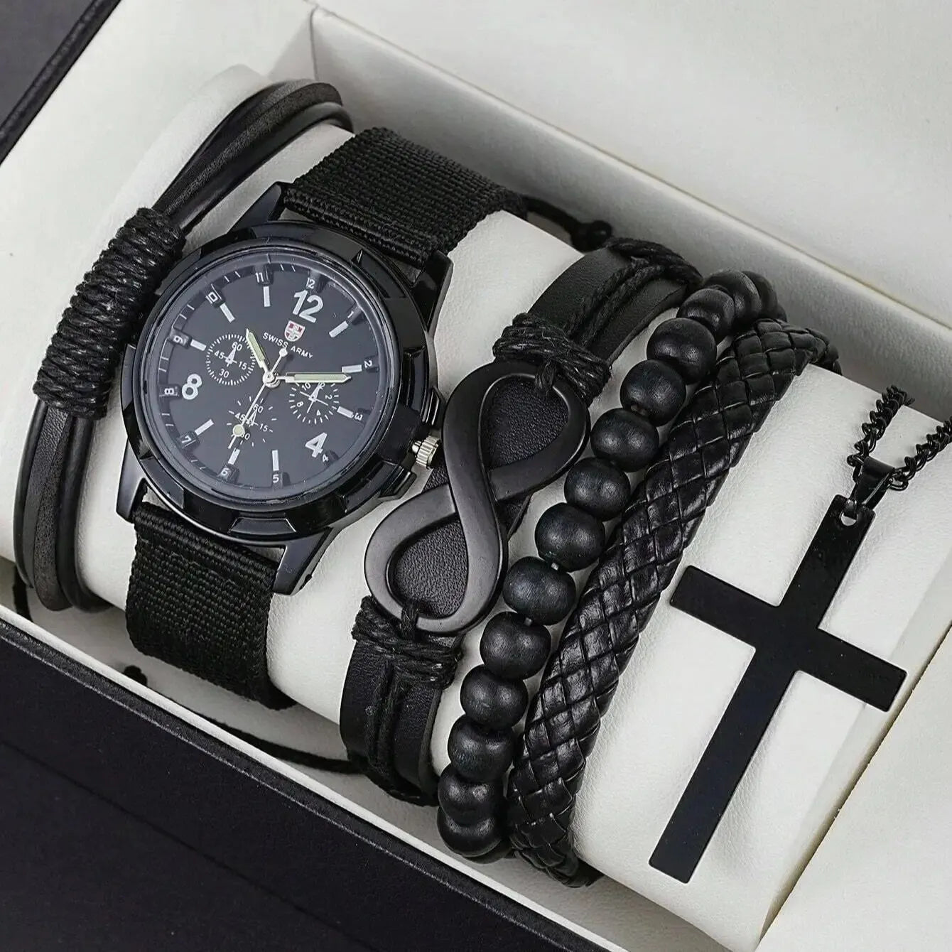 Timeless Elegance: Men's 6-Piece Accessory Set with Mechanical Watch and Cross Necklace