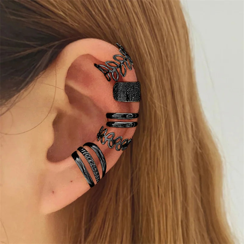 Ear Cuff Set: Elegant Gold and Silver Leaf Clip Earrings with Butterfly Design – Trendy Non-Piercing Jewelry for Modern Women