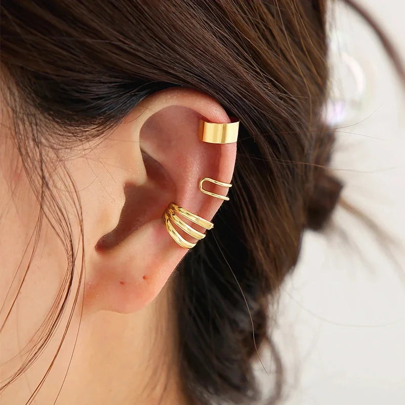 Ear Cuff Set: Elegant Gold and Silver Leaf Clip Earrings with Butterfly Design – Trendy Non-Piercing Jewelry for Modern Women