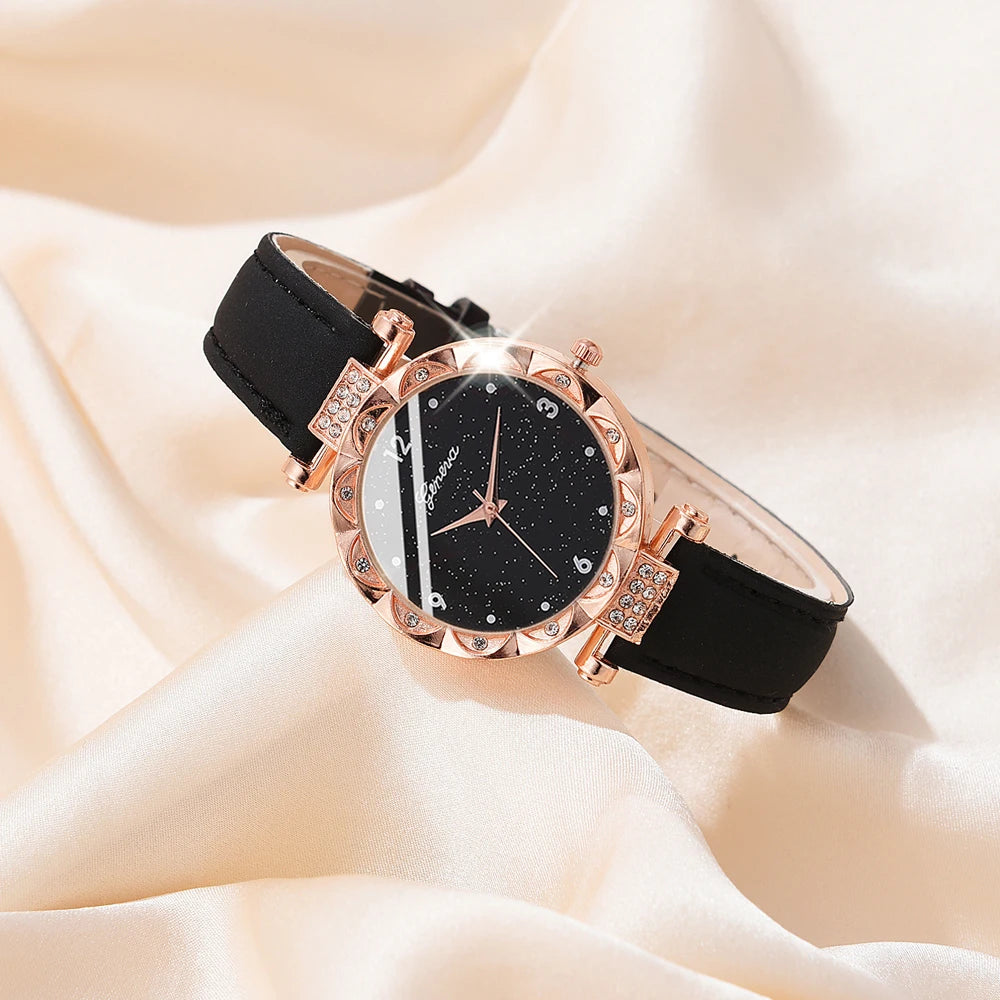 Luxury 5Pcs Gift Set – Elegant Women's Watches with Crystal Bracelets for a Unique Look