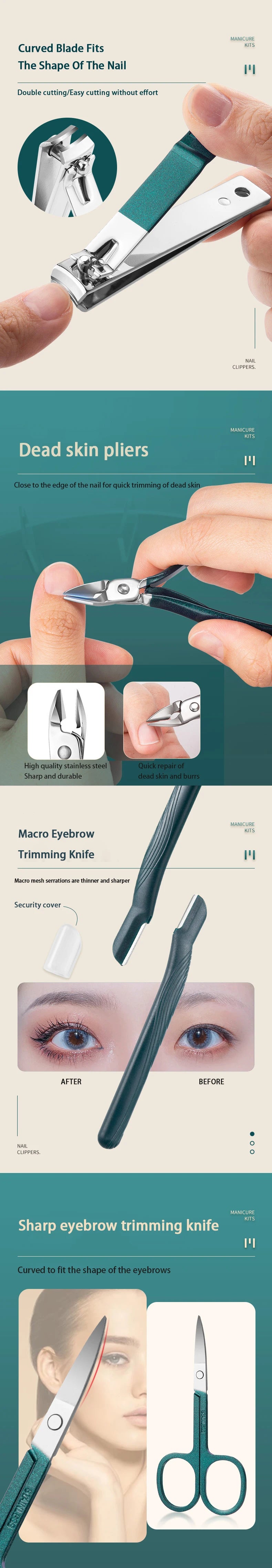 Luxury Stainless Steel Nail Care Kit – 7/10/12/18 Pieces with Chic Travel Case for On-the-Go Grooming