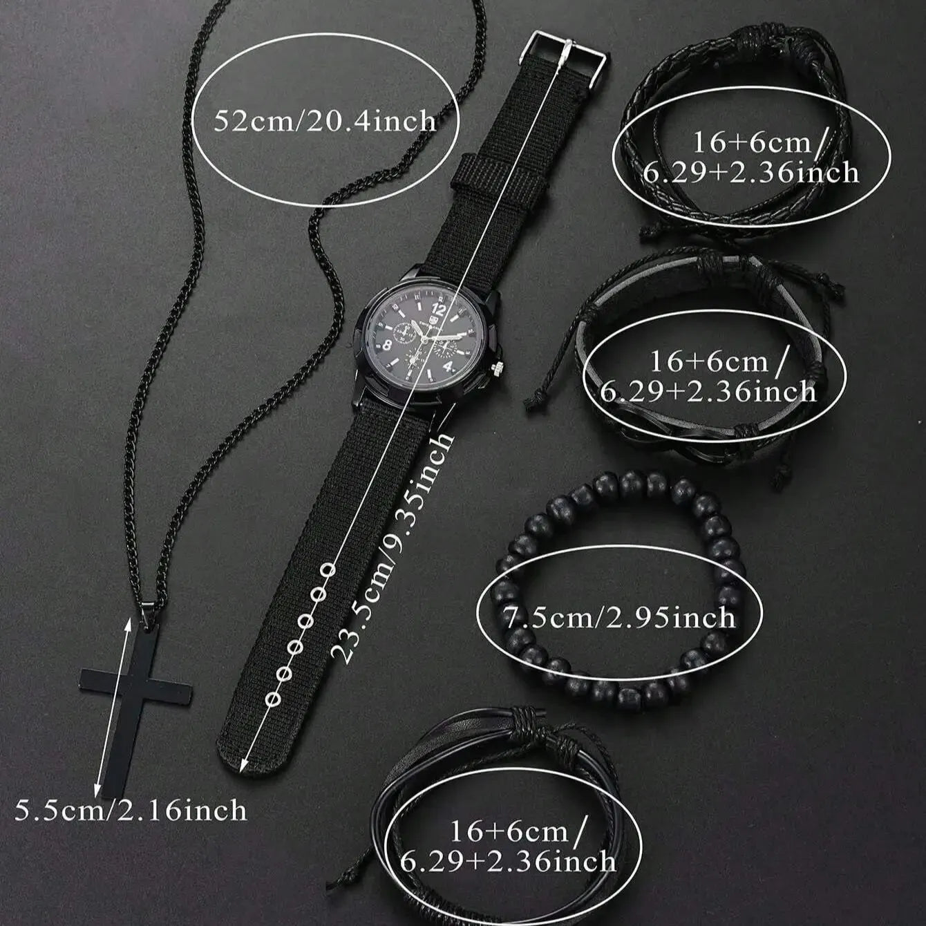 Timeless Elegance: Men's 6-Piece Accessory Set with Mechanical Watch and Cross Necklace