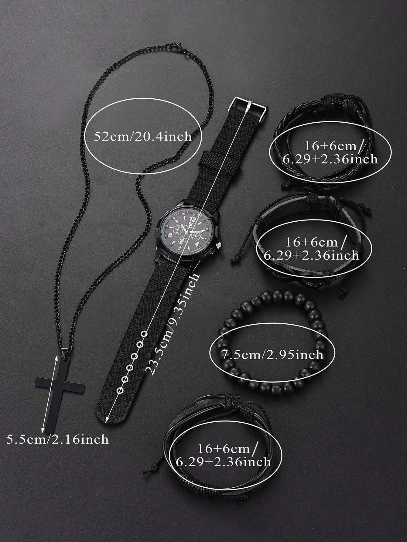 Timeless Elegance: Men's 6-Piece Accessory Set with Mechanical Watch and Cross Necklace