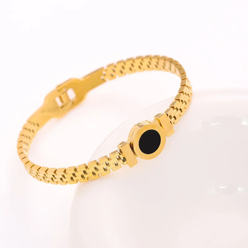 Gold-Plated Titanium Steel Bracelet with Zircon Inlay – A Timeless Classic for Women's Daily Chic