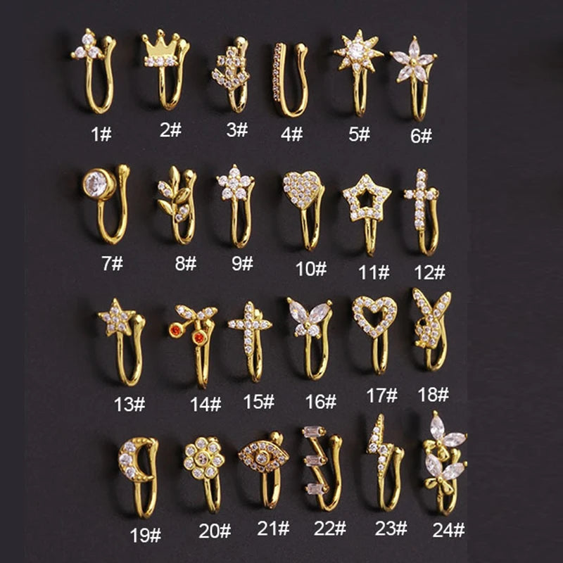 Non-Piercing Nose Ring and Ear Cuffs Featuring Edgy Heart, Star, Flower, and Butterfly Designs – Trendy Body Jewelry for Women" KAE197