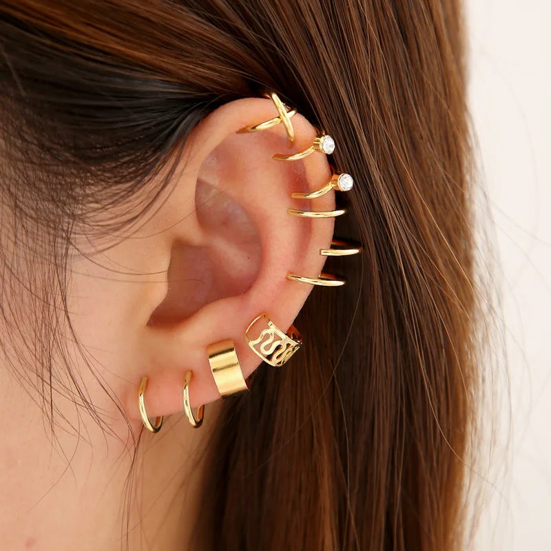 Ear Cuff Set: Elegant Gold and Silver Leaf Clip Earrings with Butterfly Design – Trendy Non-Piercing Jewelry for Modern Women