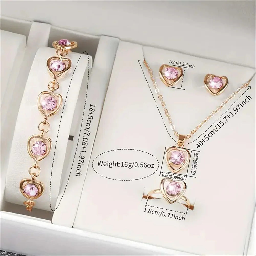 Elegant 6-Piece Set: Women’s Quartz Watch with Leather Band, Heart Design, and Rhinestone Accents –(Without Box)