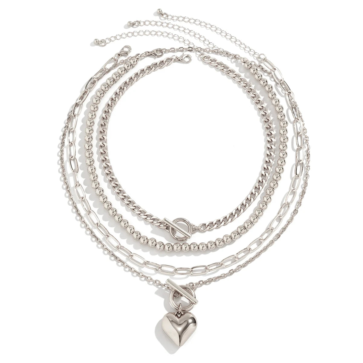 Golden Heart Elegance – A 4-Piece Y2K Necklace Set for Bold and Modern Women