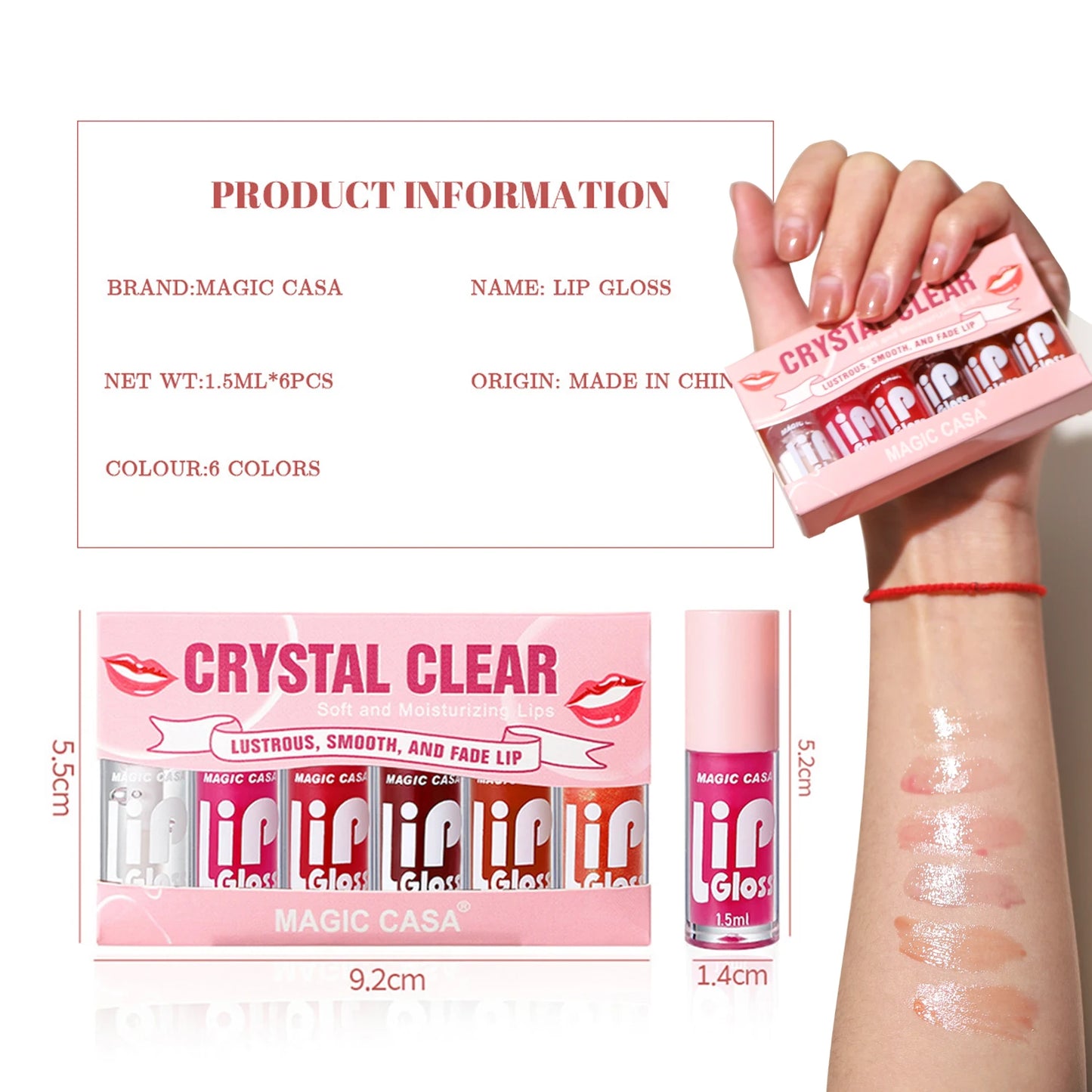 Luxury Hydrating Jelly Lip Oil Set – 6-Piece Mini Bottles with Long-Lasting Moisture & Smooth Glossy Finish