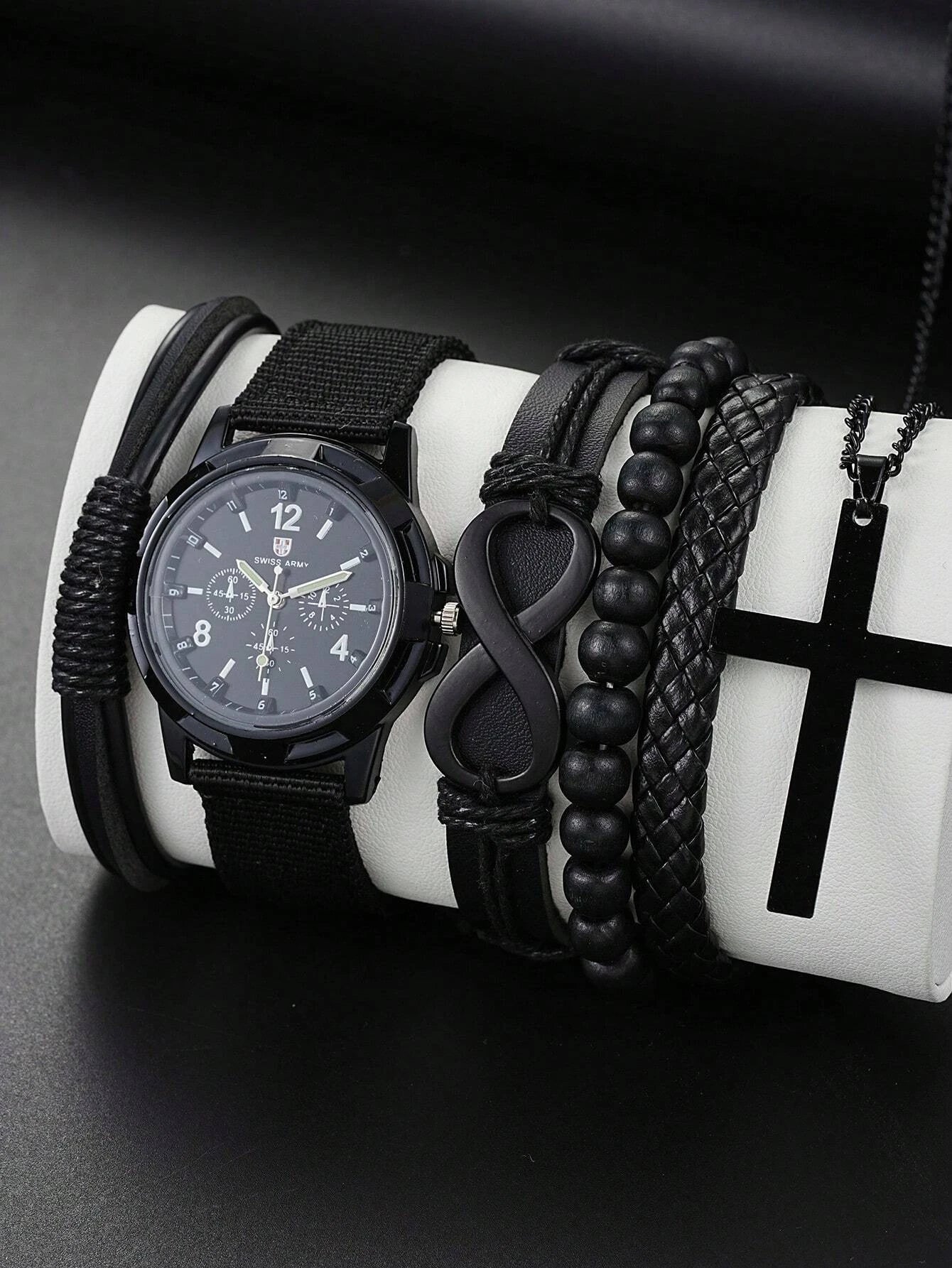 Timeless Elegance: Men's 6-Piece Accessory Set with Mechanical Watch and Cross Necklace