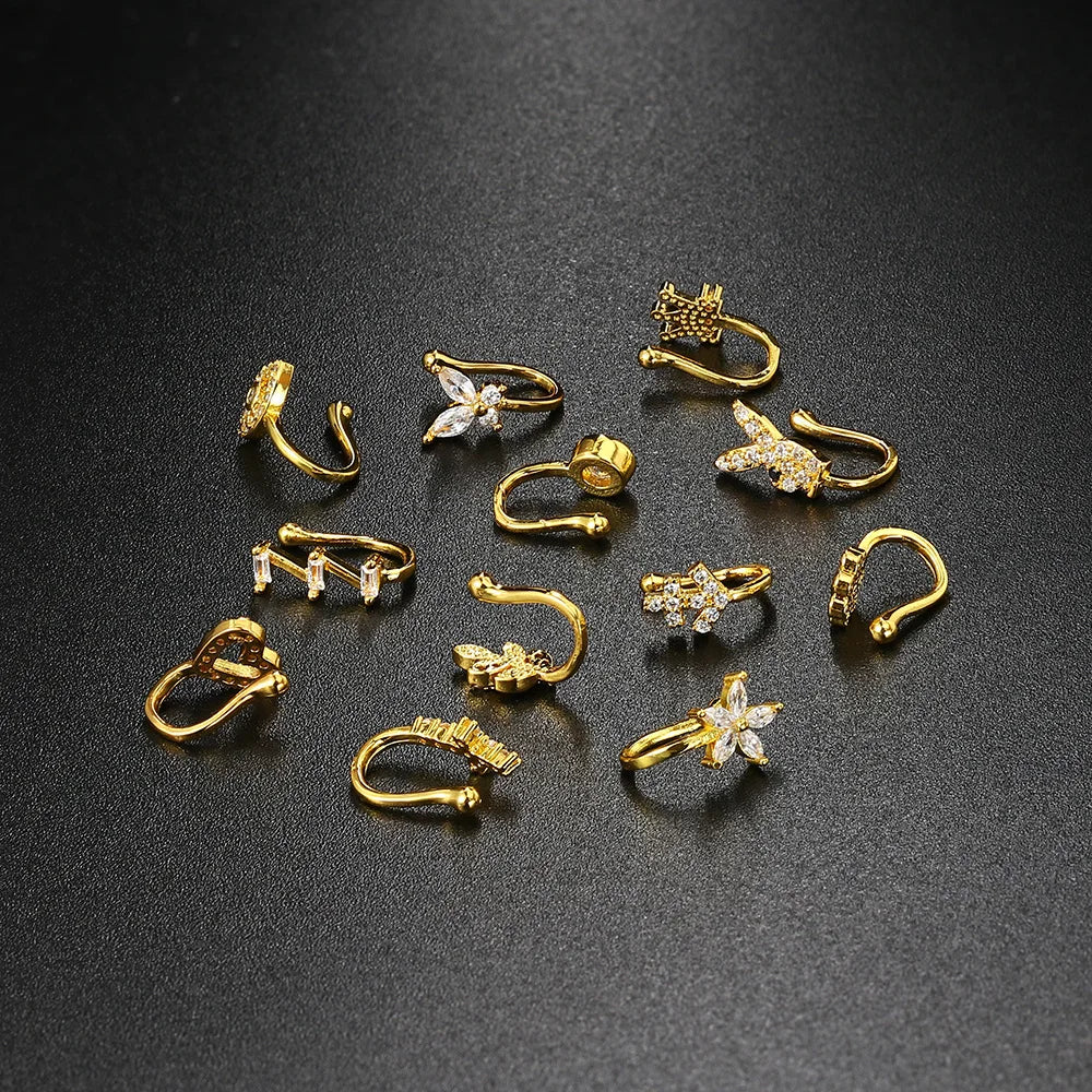 Non-Piercing Nose Ring and Ear Cuffs Featuring Edgy Heart, Star, Flower, and Butterfly Designs – Trendy Body Jewelry for Women" KAE197