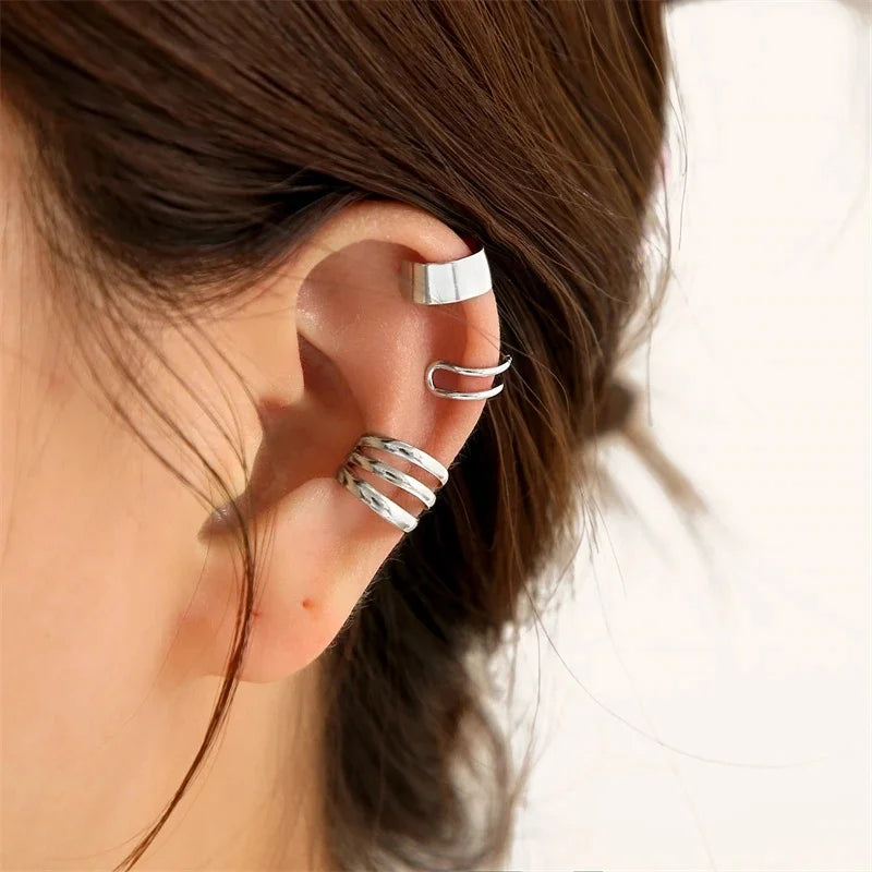 Ear Cuff Set: Elegant Gold and Silver Leaf Clip Earrings with Butterfly Design – Trendy Non-Piercing Jewelry for Modern Women