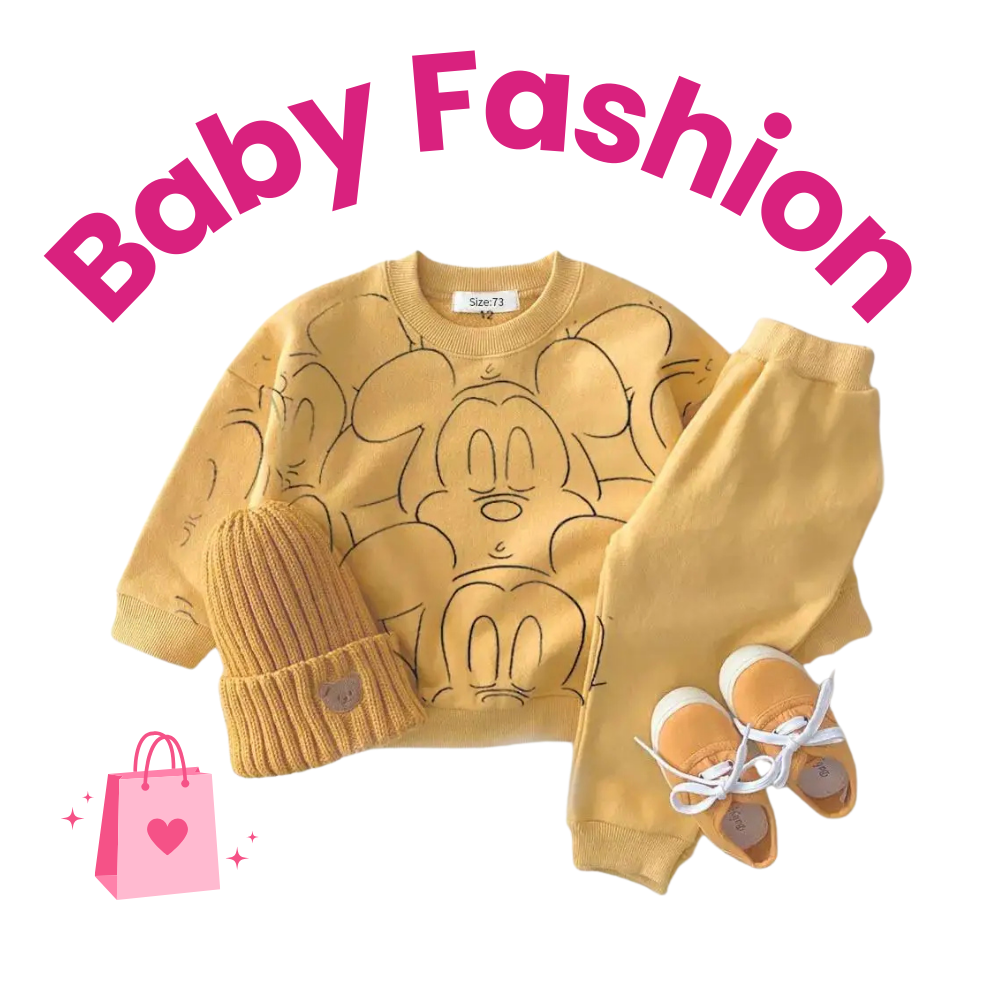 Chic Disney Baby Set: Long-Sleeve Top & Mickey Mouse Pants – Lightweight Autumn Comfort for Every Little Star