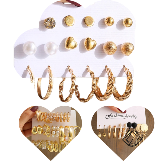 Gold Geometric Pearl Earrings Set – A Perfect Fusion of Elegance and Modern Design