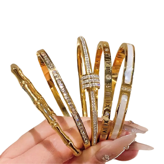 Gold-Plated Titanium Steel Bracelet with Zircon Inlay – A Timeless Classic for Women's Daily Chic