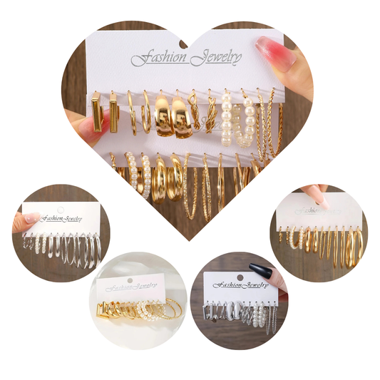 Y2K Vintage Silver Pearl Geometric Hoop Earring Set – Round, Circle, and Square Designs for a Sophisticated Look