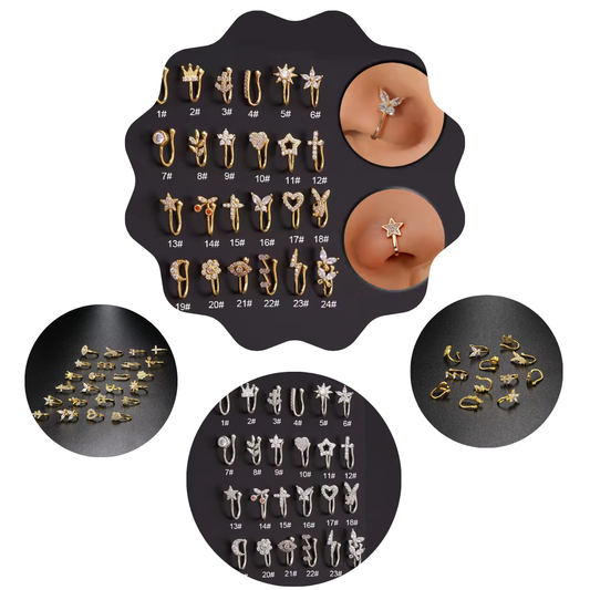 Non-Piercing Nose Ring and Ear Cuffs Featuring Edgy Heart, Star, Flower, and Butterfly Designs – Trendy Body Jewelry for Women" KAE197