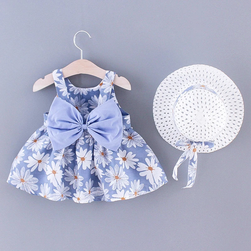 Summer Daisy Princess Dress for Girls with Elegant Big Bow – Perfect Party Look for 0–3 Years