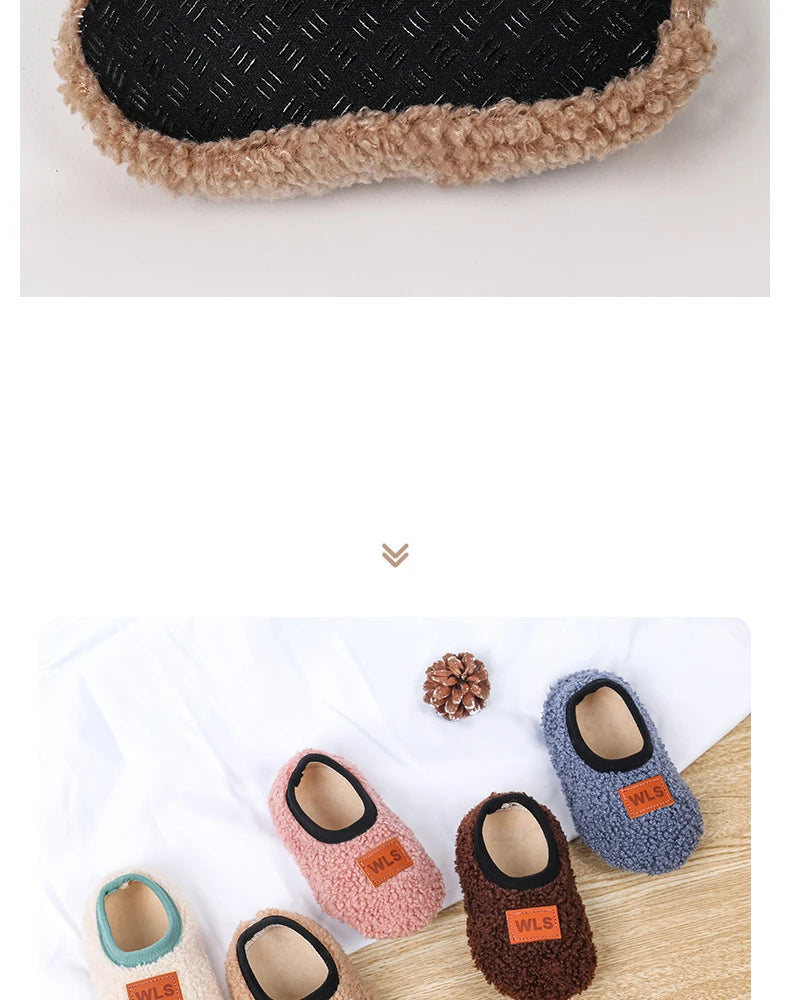Soft Sole Baby Slippers with Plush Design, Perfect for Indoor Walking, Anti-Slip and Safe for Boys and Girls.