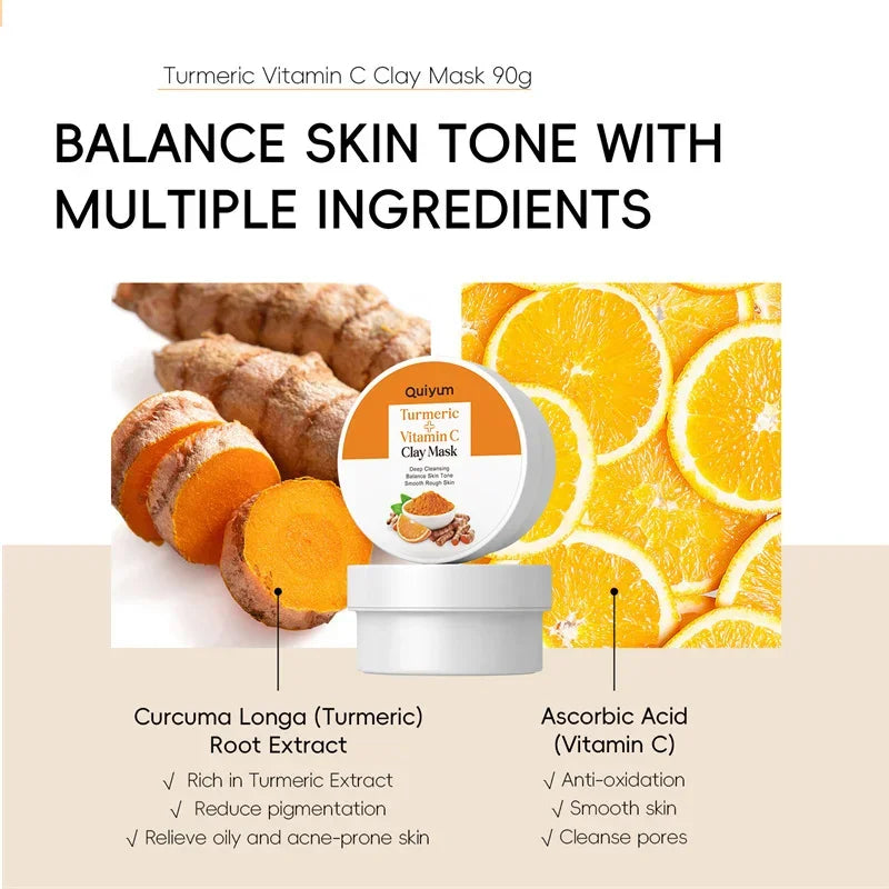Mascarilla facial de cúrcuma y vitamina C para una limpieza profunda de los poros y una piel radiante: cuidado exfoliante y refinador.
