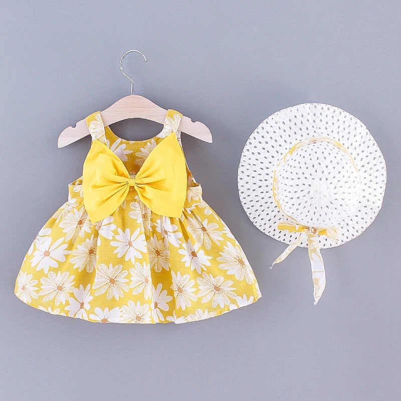 Summer Daisy Princess Dress for Girls with Elegant Big Bow – Perfect Party Look for 0–3 Years